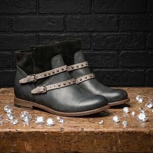 🚨ALBERTO FERMANI🩶 Italian Leather Suede Studded Moto Ankle Boots EU 38 US 7.5